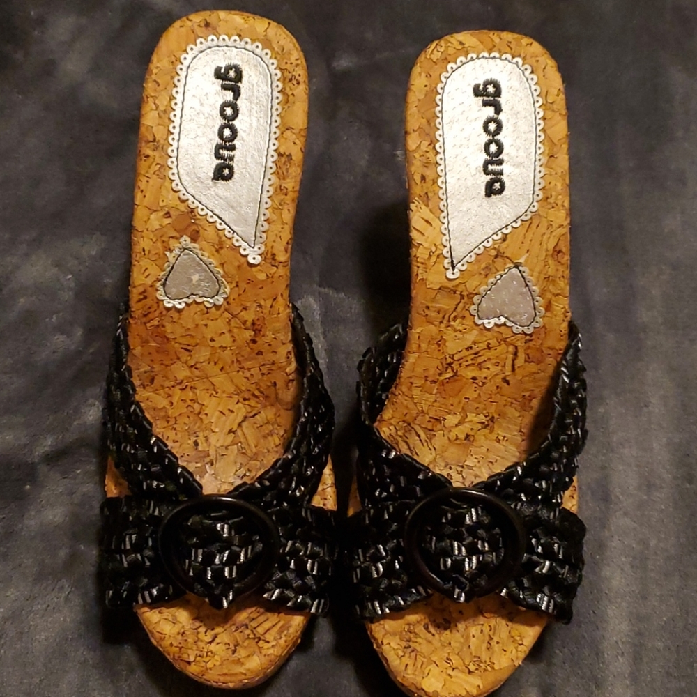 Black  Cork bottom wedge sandles